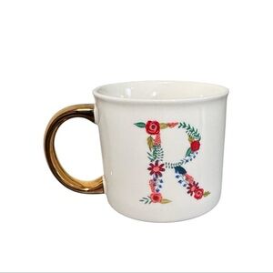 Opalhouse | Floral "R" Porcelain Mug | White w/Gold Handle | 16oz